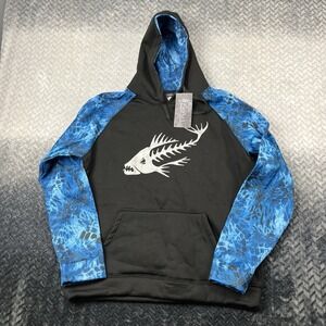 Prym1‎ Camo Hoodie Black Blue Mens L Polyester Pullover Hoodie Fish Skull NEW!!!